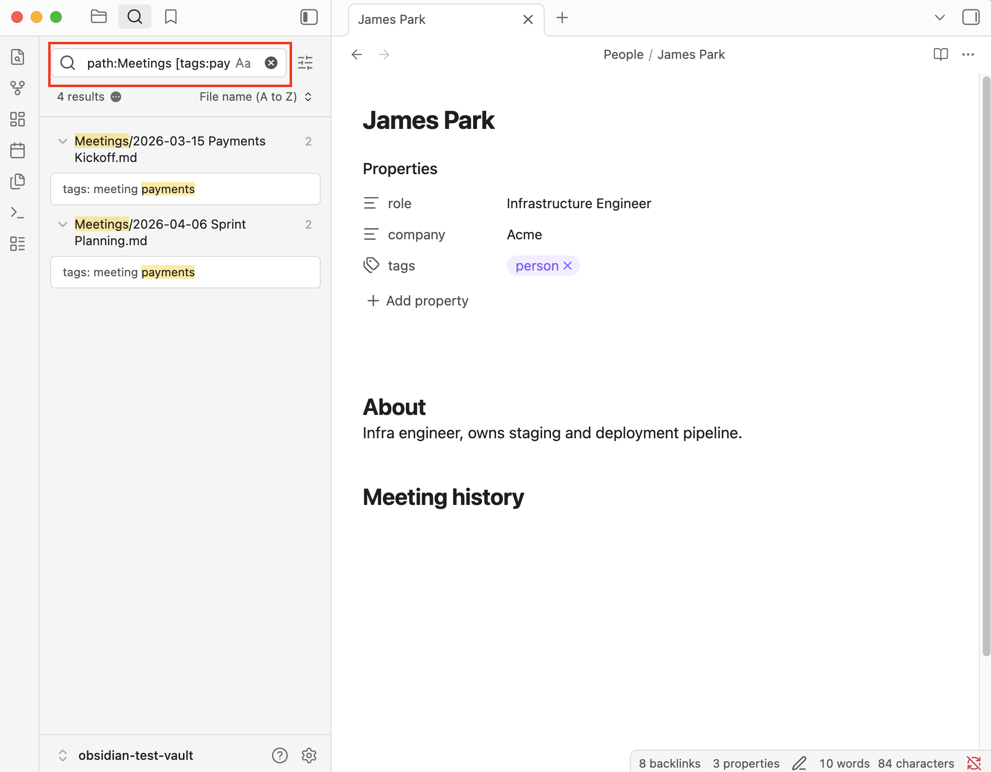 search filtering in obsidian